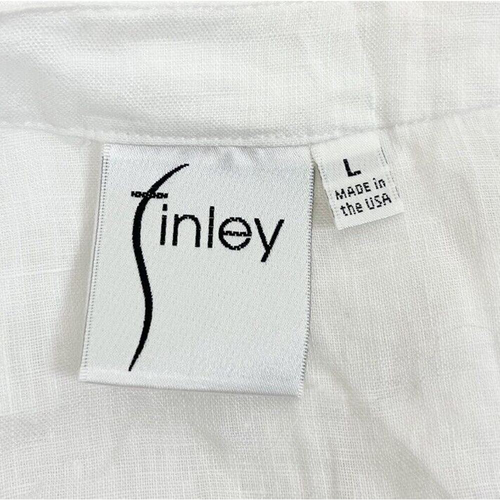 Finley 100% Linen White Mini Dress Long Sleeve Pleated V-Neck Button Size Large - Picture 7 of 8